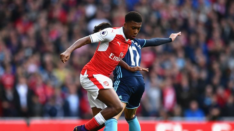 Alex Iwobi of Arsenal in action during the Premier League match between against Middlesbrough