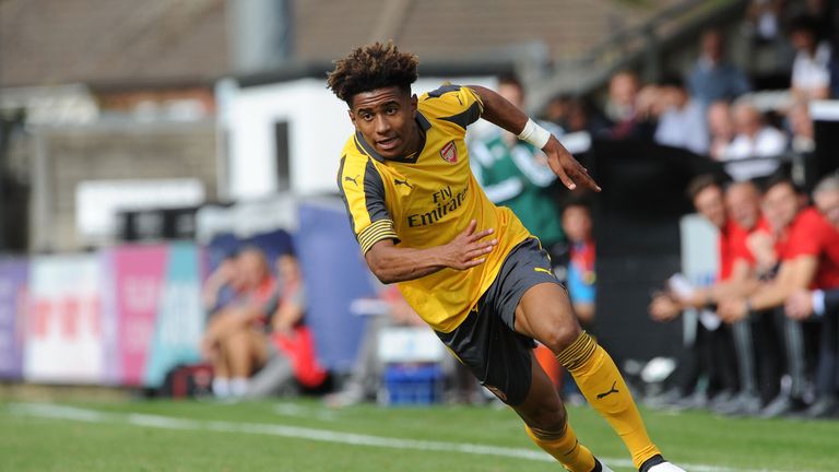 Reiss Nelson in UEFA Youth League action for Arsenal