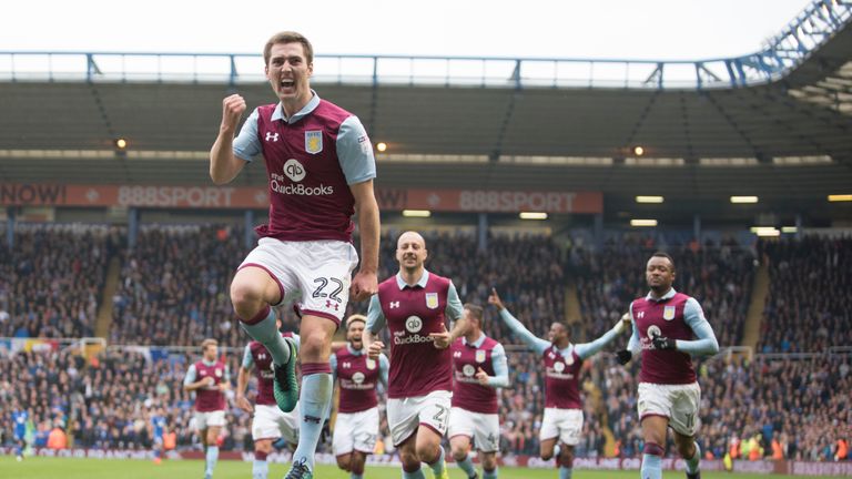 Gary Gardner of Aston Villa celebrates after scoring against Birmingham
