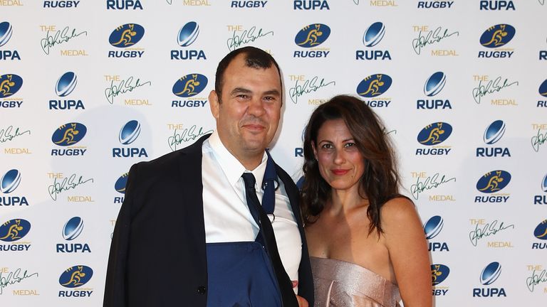 Wallabies coach Michael Cheika and wife Stephanie Cheika