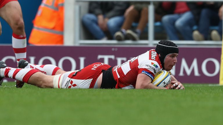 Ben Morgan scores Gloucester's third try against Exeter