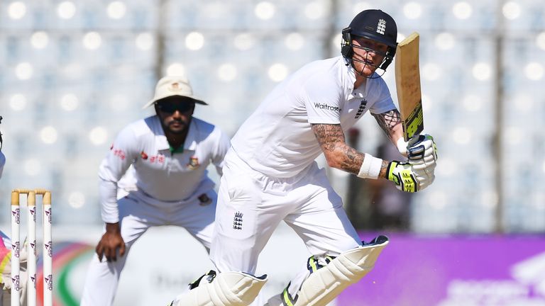 Ben Stokes plays a shot during the third day of the first Test match between Bangladesh and England