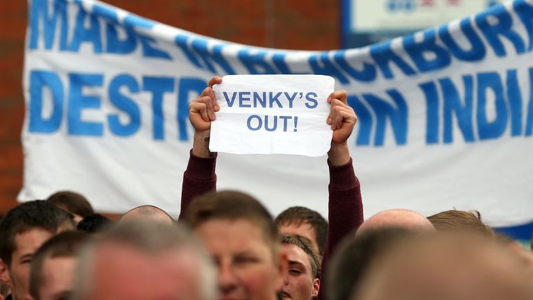 Blackburn Rovers supporters protest against the club's owners 