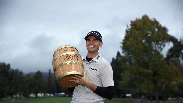 Brendan Steele poses with the trophy after winning the Safeway Open