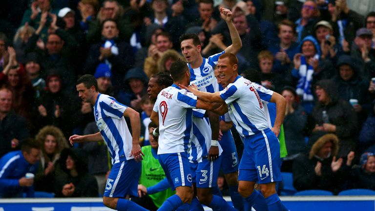 Sam Baldock of Brighton & Hove Albion celebrates