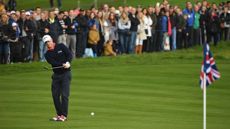 WATFORD, ENGLAND - OCTOBER 15:  Alex Noren of Sweden plays his third shot on the second hole  during the third round of the British Masters at The Grove on