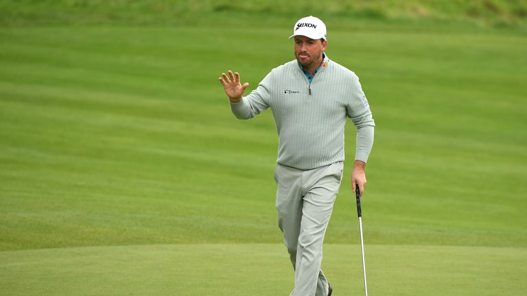 WATFORD, ENGLAND - OCTOBER 15:  Graeme McDowell of Northern Ireland celebrates after making a birdie putt on the second geen during the third round of the 
