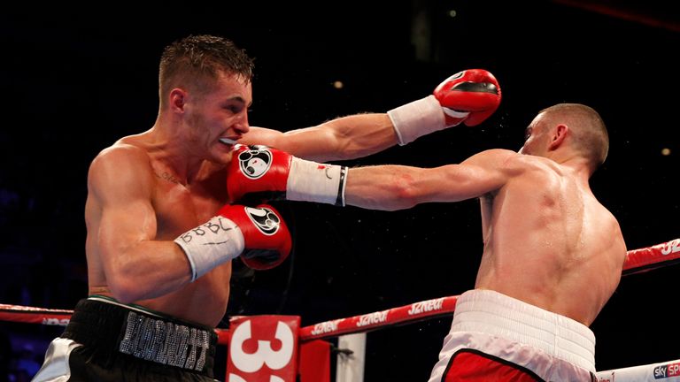 WORLD CHAMPIONSHIP BOXING.ECHO ARENA,LIVERPOOL.PIC;LAWRENCE LUSTIG.BRITISH BANTAMWEIGHT CHAMPIONSHIP @8ST 6LBS.RYAN BURNETT V RYAN FARRAG