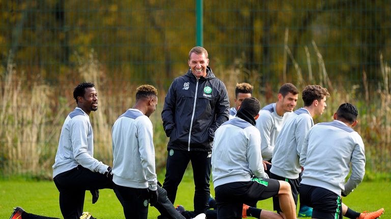Brendan Rodgers leads a training session ahead of Celtic's Champions League clash with Borussia Monchengladbach