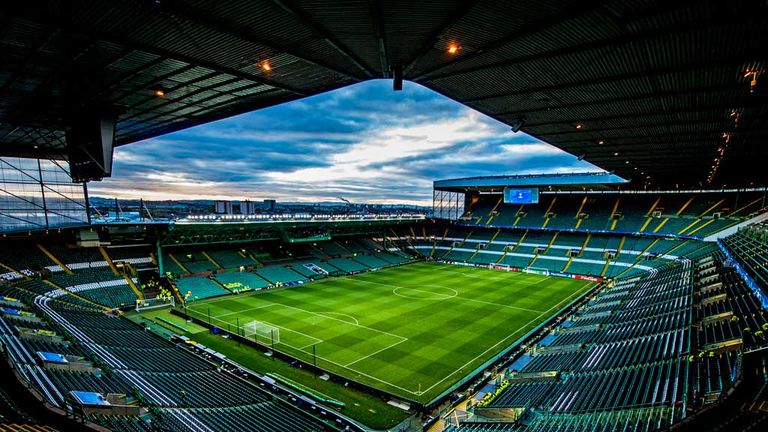 A general view of Celtic Park before an evening kick-off