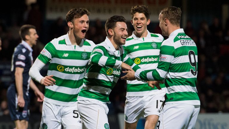 Celtic's Patrick Roberts (centre) celebrates his goal with team-mates