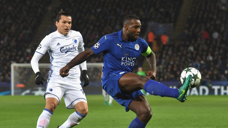 Wes Morgan of Leicester clears the ball