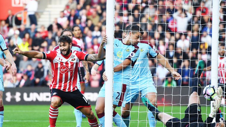 Charlie Austin scores Southampton's first goal in the 3-1 win over Burnley