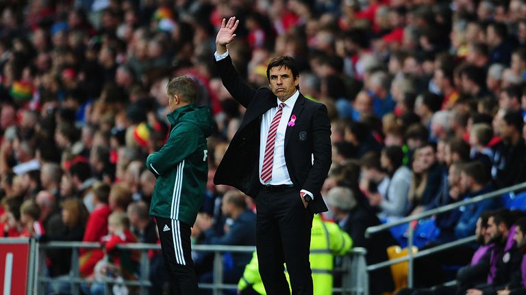 CARDIFF, UNITED KINGDOM - OCTOBER 09: Chris Coleman, Manager of Wales waves during the 2018 FIFA World Cup Qualifier between Wales and Georgia at the Cardi