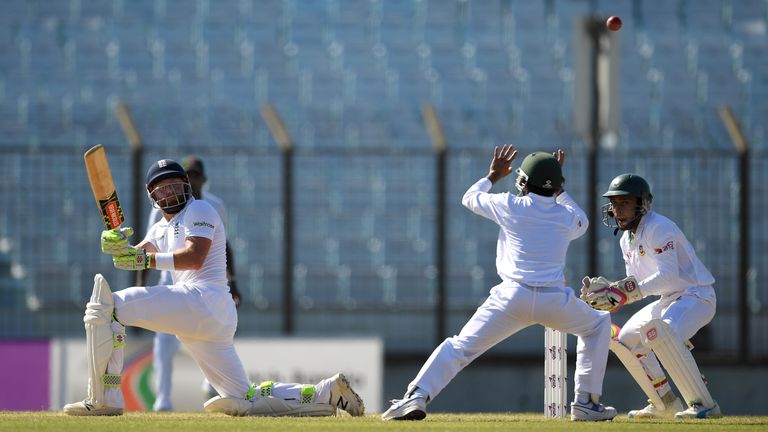 CHITTAGONG, BANGLADESH - OCTOBER 22:  Jonathan Bairstow of England bats during the 3rd day of the 1st Test match between Bangladesh and England at Zohur Ah