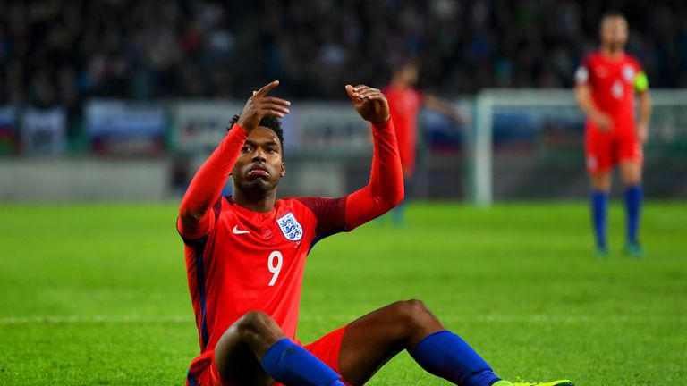 LJUBLJANA, SLOVENIA - OCTOBER 11:  Daniel Sturridge of England reacts during the FIFA 2018 World Cup Qualifier Group F match between Slovenia and England a