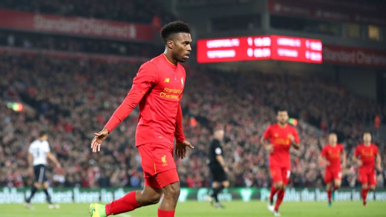 Liverpool's Daniel Sturridge celebrates scoring his side's first goal of the game