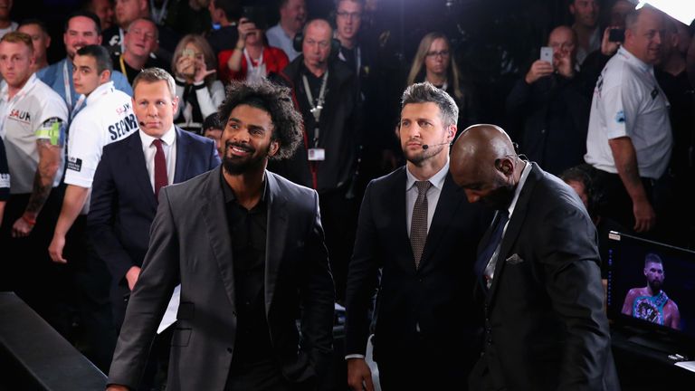  David Haye at ringside with Carl Froch and Johnny Nelson