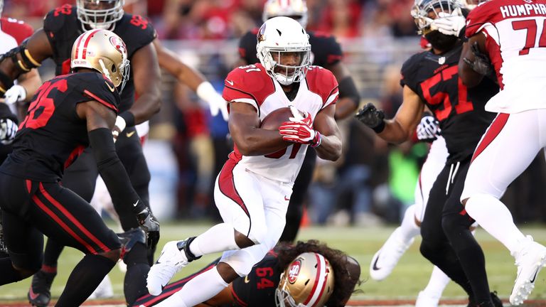 SANTA CLARA, CA - OCTOBER 06:  David Johnson #31 of the Arizona Cardinals rushes against the San Francisco 49ers during their NFL game at Levi's Stadium on