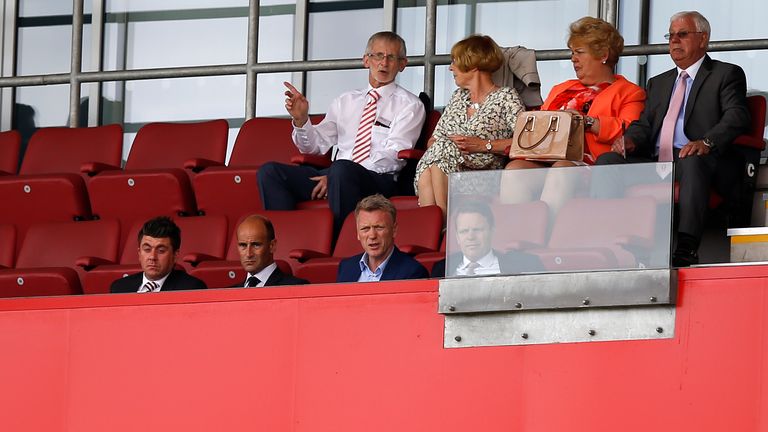 ROTHERHAM, ENGLAND - JULY 23: David Moyes manager of Sunderland sits next to Martin Bain Sunderland Chief Executive during  the Pre-Season Friendly match b