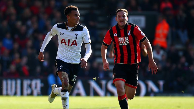 Dele Alli and Dan Gosling compete for the ball