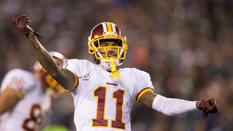 PHILADELPHIA, PA - DECEMBER 26: DeSean Jackson #11 of the Washington Redskins reacts in the game against the Philadelphia Eagles on December 26, 2015 at Li