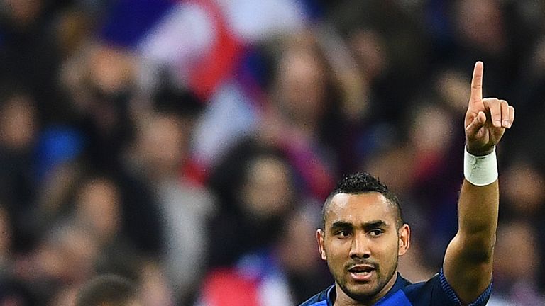 France's forward Dimitri Payet celebrates after scoring during the FIFA World Cup 2018 qualifying football match France vs Bulgaria on October 7, 2016  at 