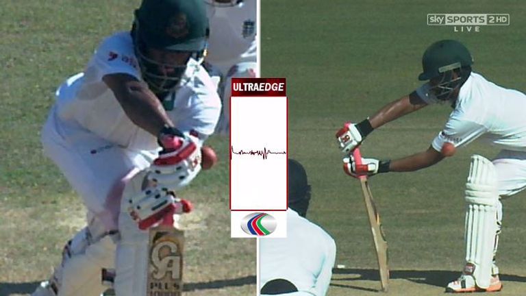 Tamim successfully reviewed against caught behind after the ball clipped his arm