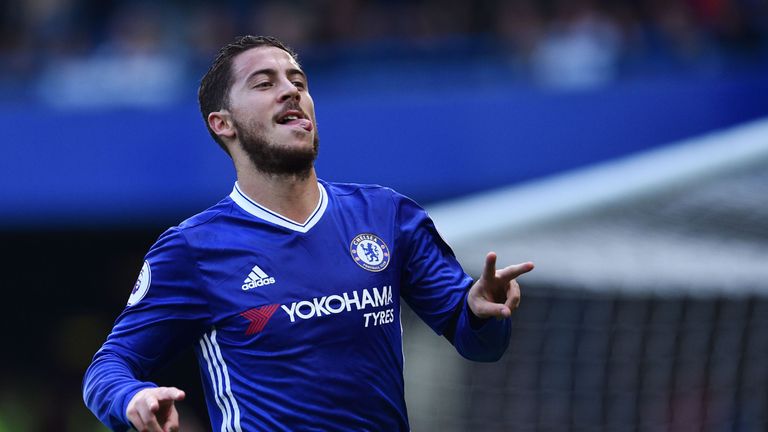 Chelsea's Eden Hazard celebrates after scoring against Leicester