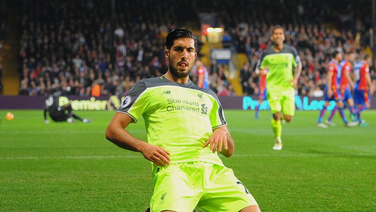 Liverpool's Emre Can celebrates after scoring against Crystal Palace