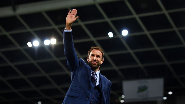  Interim England manager Gareth Southgate waves to the crowd 