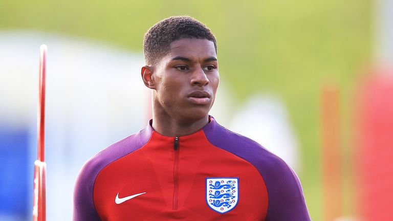 Marcus Rashford during a training session at St George's Park