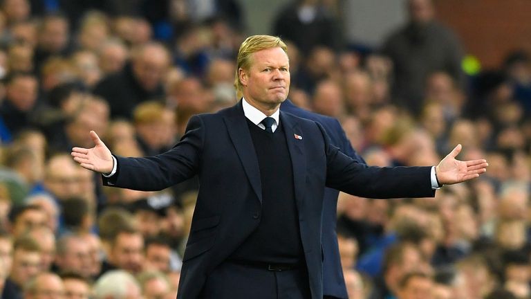Ronald Koeman, manager of Everton reacts during the Premier League match against West Ham