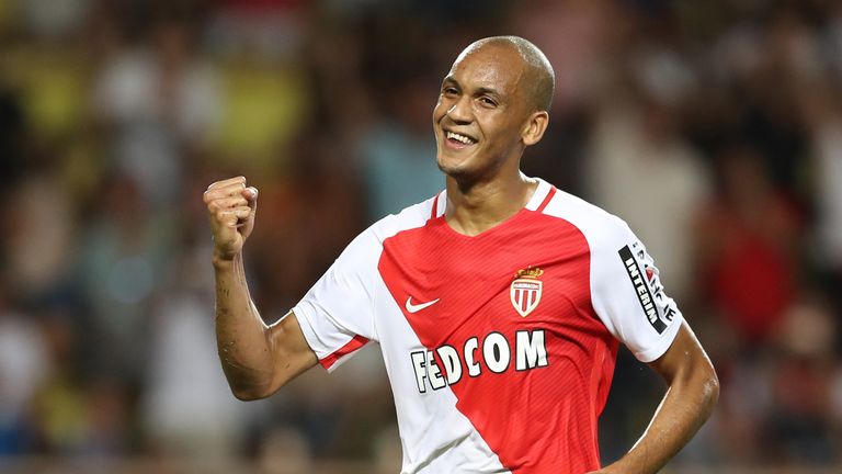 Monaco's Brazilian defender Fabinho celebrates after scoring a goal during the French Ligue 1 football match Monaco (ASM) versus Paris-Saint-Germain (PSG) 