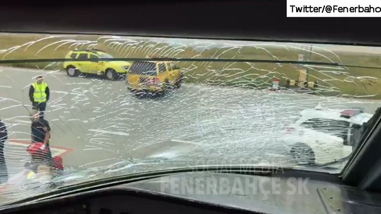An image on the official Fenerbahçe SK Twitter account (@Fenerbahce) shows damage to the cockpit window