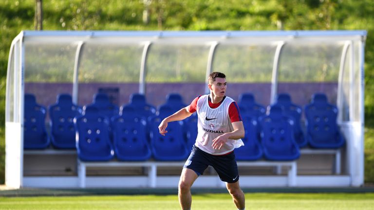  Michael Keane takes part in an England training session at St George's Park
