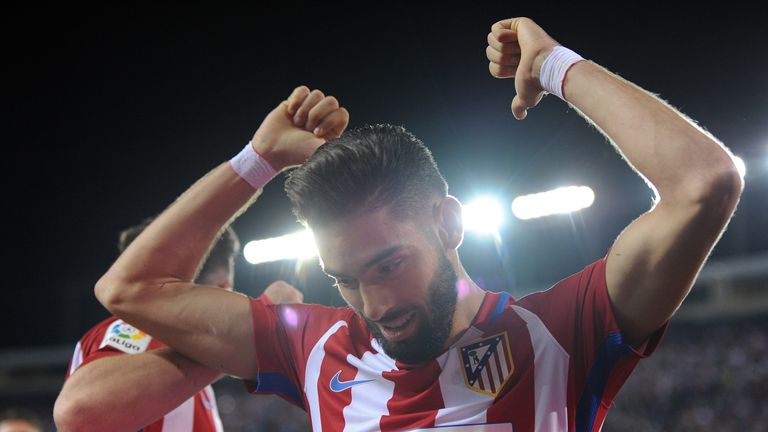 MADRID, SPAIN - OCTOBER 29:  Yannick Carrasco of Club Atletico de Madrid celebrates after scoring his team's 4th goal during the La Liga match between Club