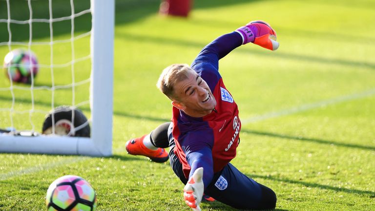 Joe Hart takes part in an England training session at St George's Park