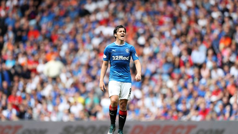 Joey Barton in action during match between Rangers and Hamilton Academical