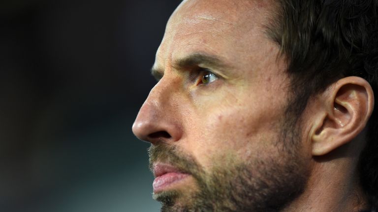 Interim England Manager Gareth Southgate looks on before the FIFA 2018 World Cup Qualifier Group F match between Sloveni