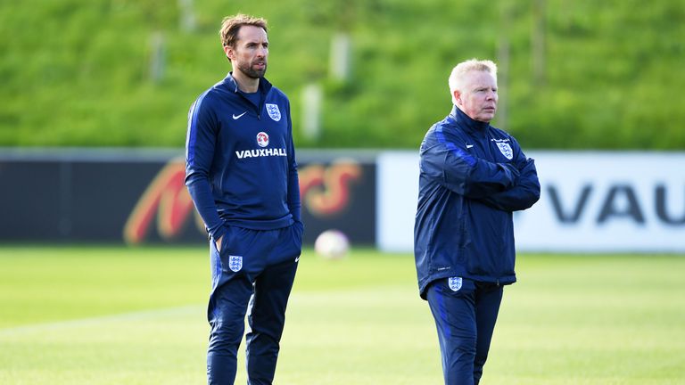 Interim England manager Gareth Southgate and assistant Sammy Lee at St George's Park
