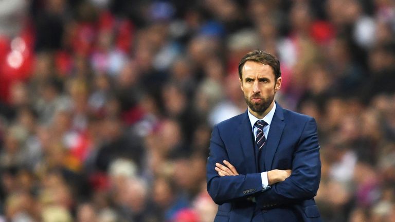 Gareth Southgate looks on during the FIFA 2018 World Cup Qualifier with Malta