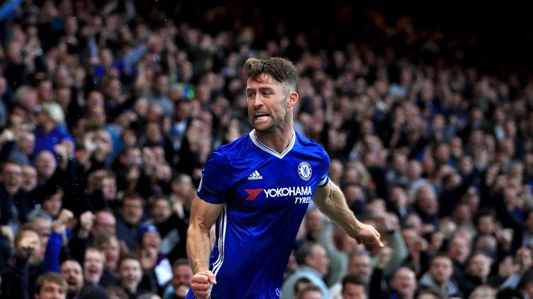 Chelsea's Gary Cahill celebrates scoring his side's second goal of the game