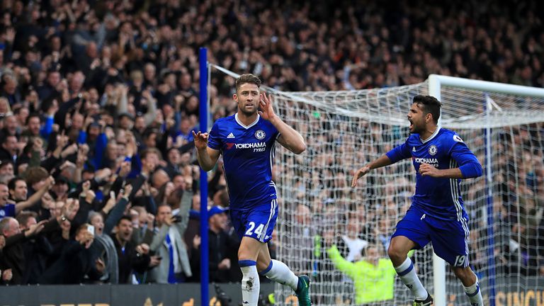 Chelsea's Gary Cahill celebrates scoring his side's second goal of the game