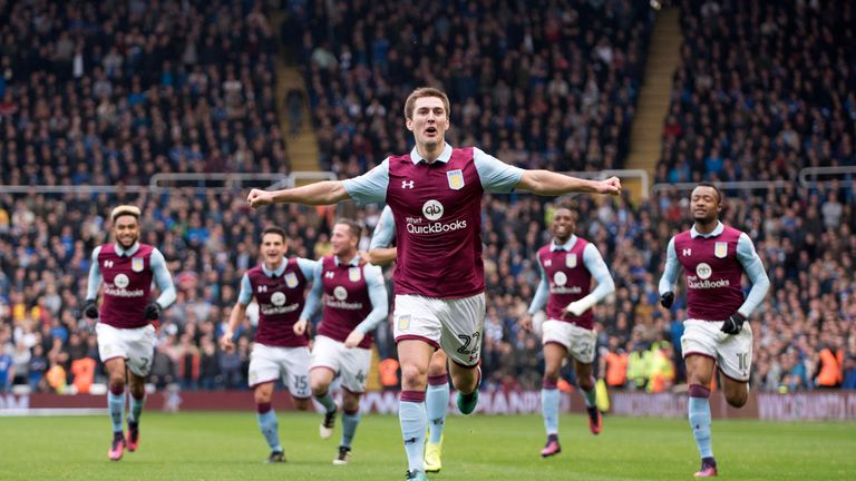Aston Villa's Gary Gardner celebrates his goal against Birmingham