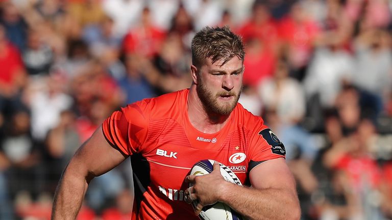 TOULON, FRANCE - OCTOBER 15:  George Kruis of Saracens runs with the ball during the European Rugby Champions Cup match between RC Toulon and Saracens at S