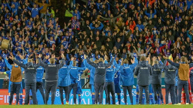 Iceland celebrate their dramatic victory over Finland