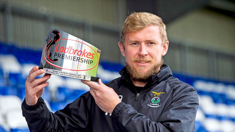 Inverness boss Richie Foran is presented with his manager of the month award for September