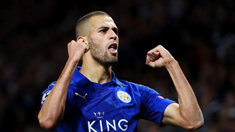 Islam Slimani celebrates after putting Leicester City 1-0 up against Porto at the King Power Stadium