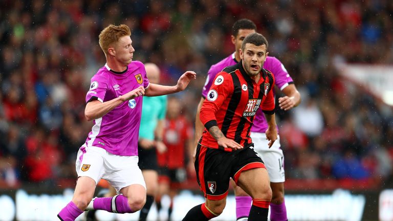 Jack Wilshere of AFC Bournemouth is closed down by Sam Clucas of Hull City  
